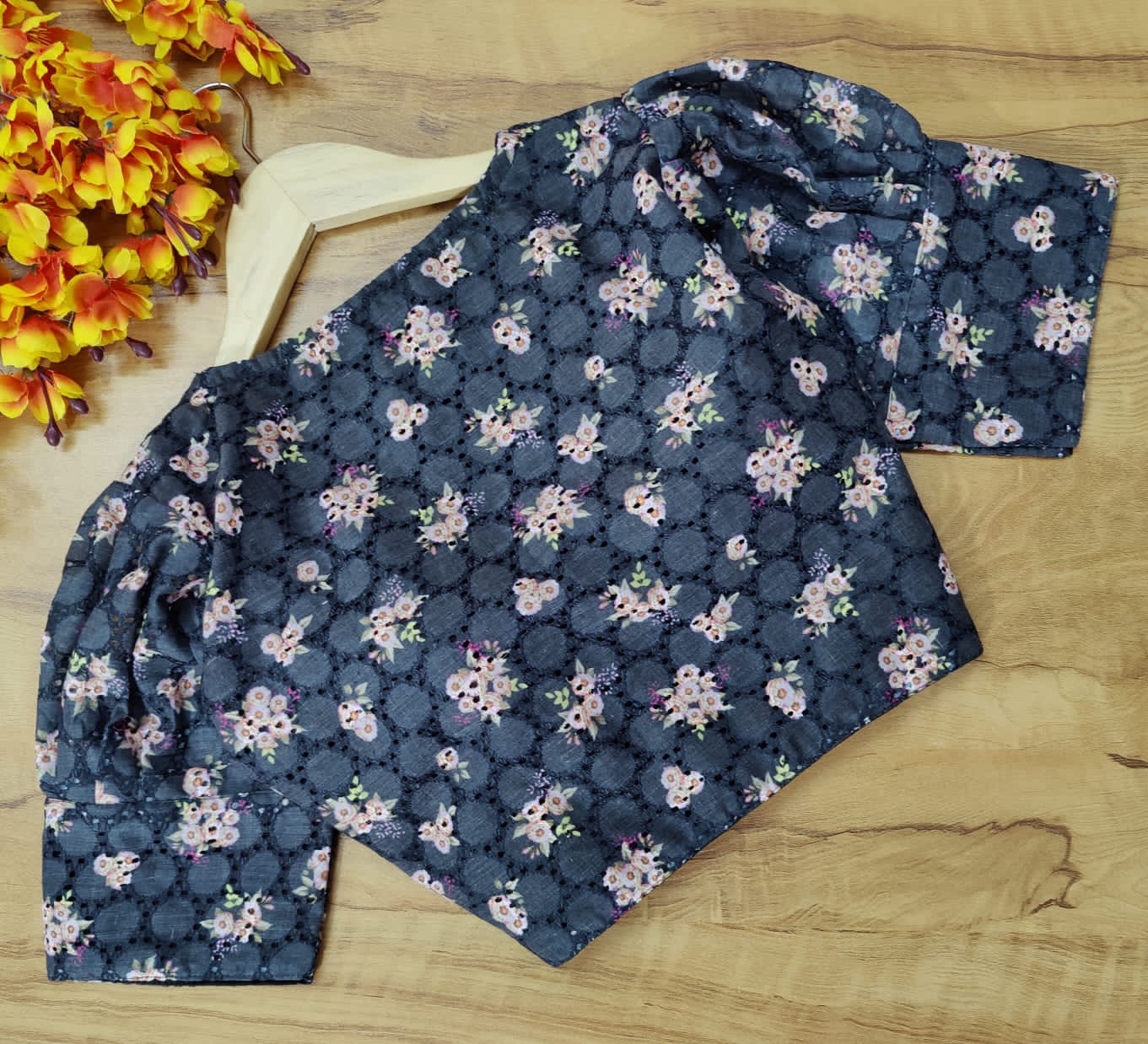 Readymade Hakooba Puff Sleeves Digital Print Blouse Anant Tex Exports Private Limited