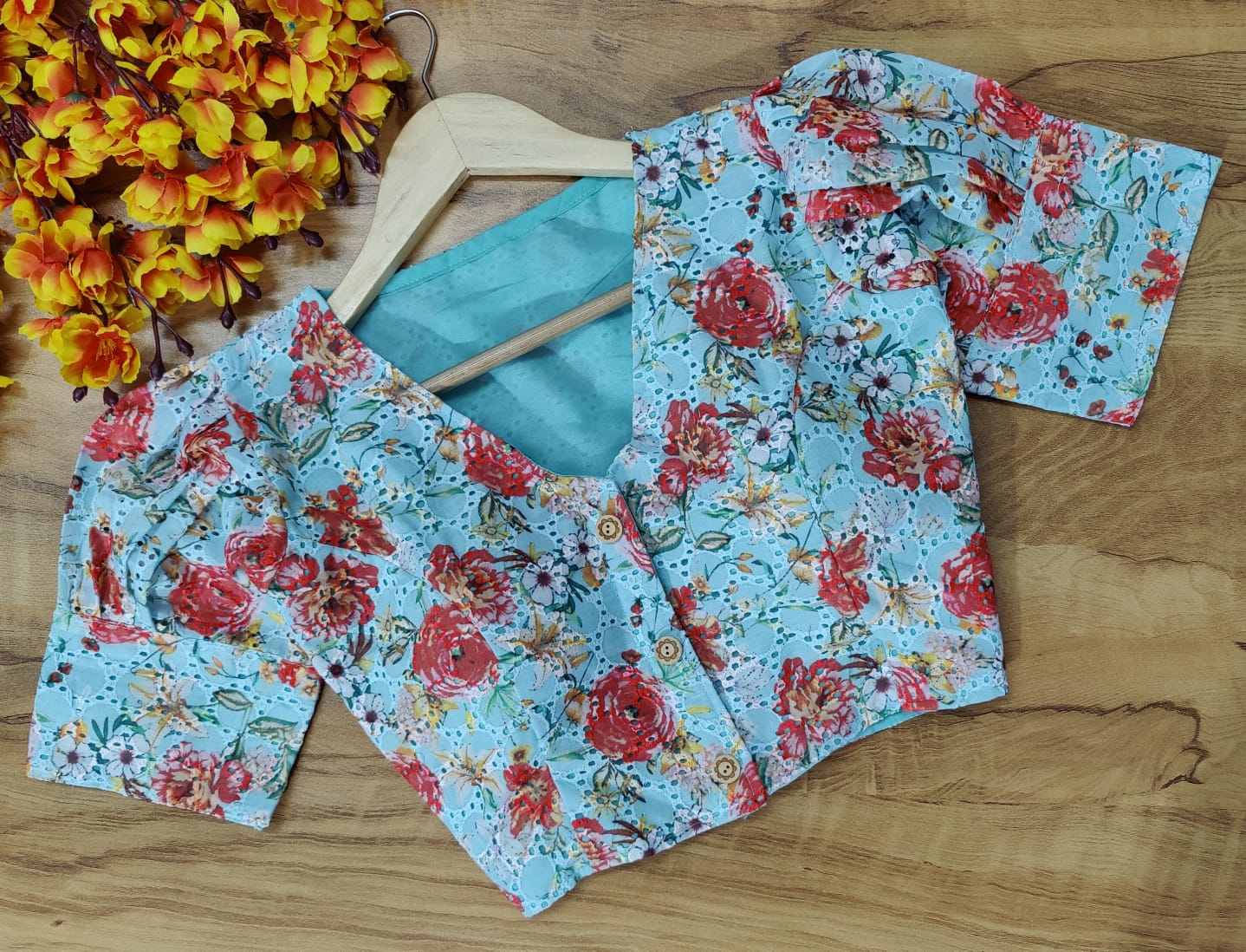 Readymade Hakooba Puff Sleeves Digital Print Blouse Anant Tex Exports Private Limited
