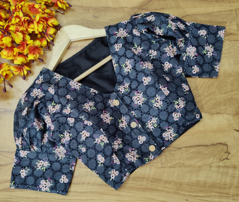 Readymade Hakooba Puff Sleeves Digital Print Blouse Anant Tex Exports Private Limited