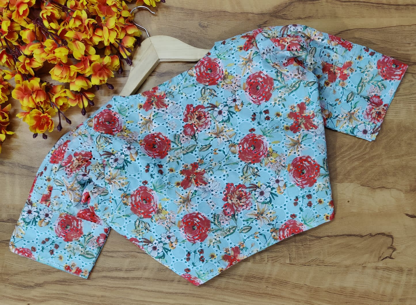 Readymade Hakooba Puff Sleeves Digital Print Blouse Anant Tex Exports Private Limited