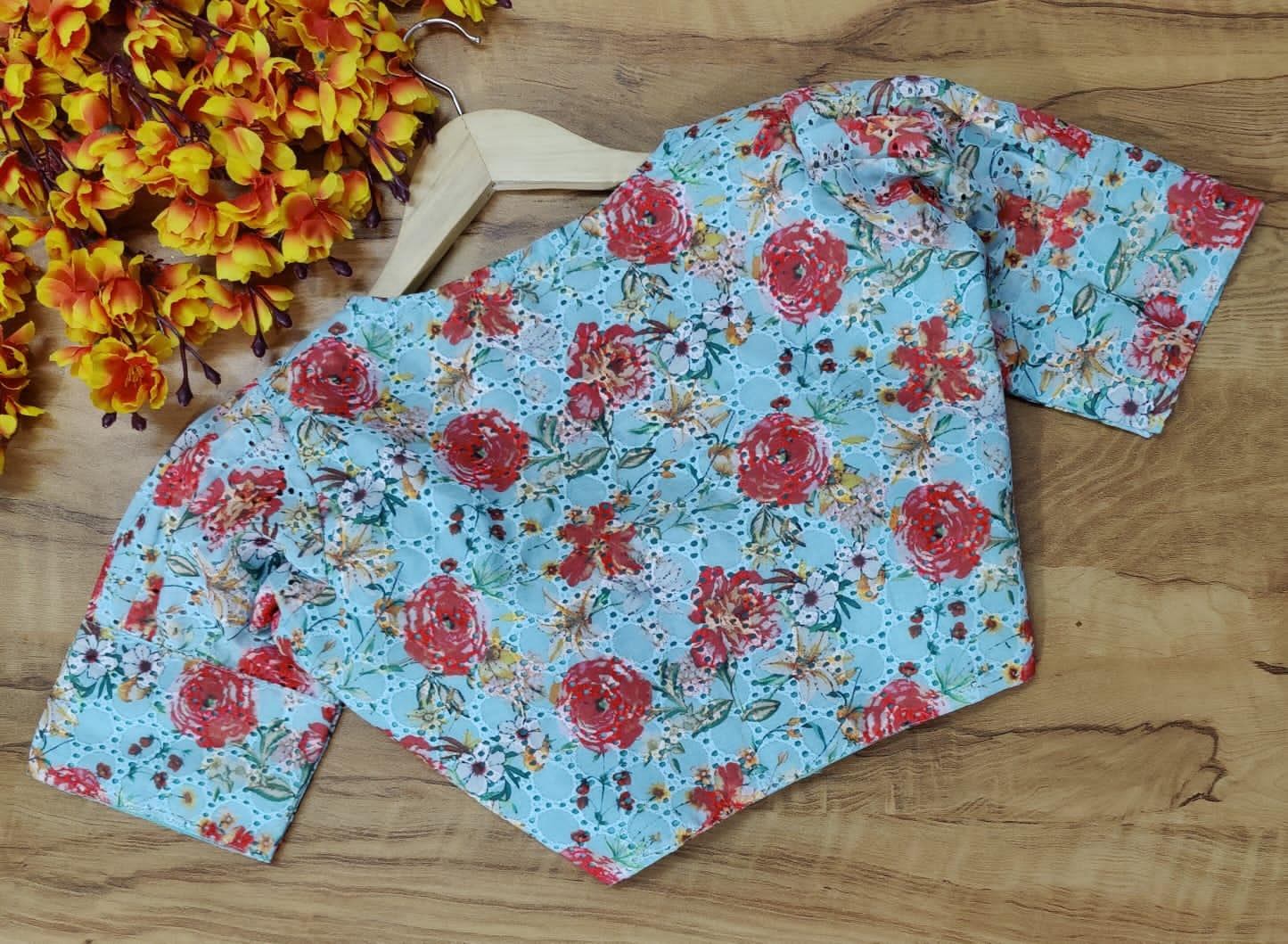 Readymade Hakooba Puff Sleeves Digital Print Blouse Anant Tex Exports Private Limited