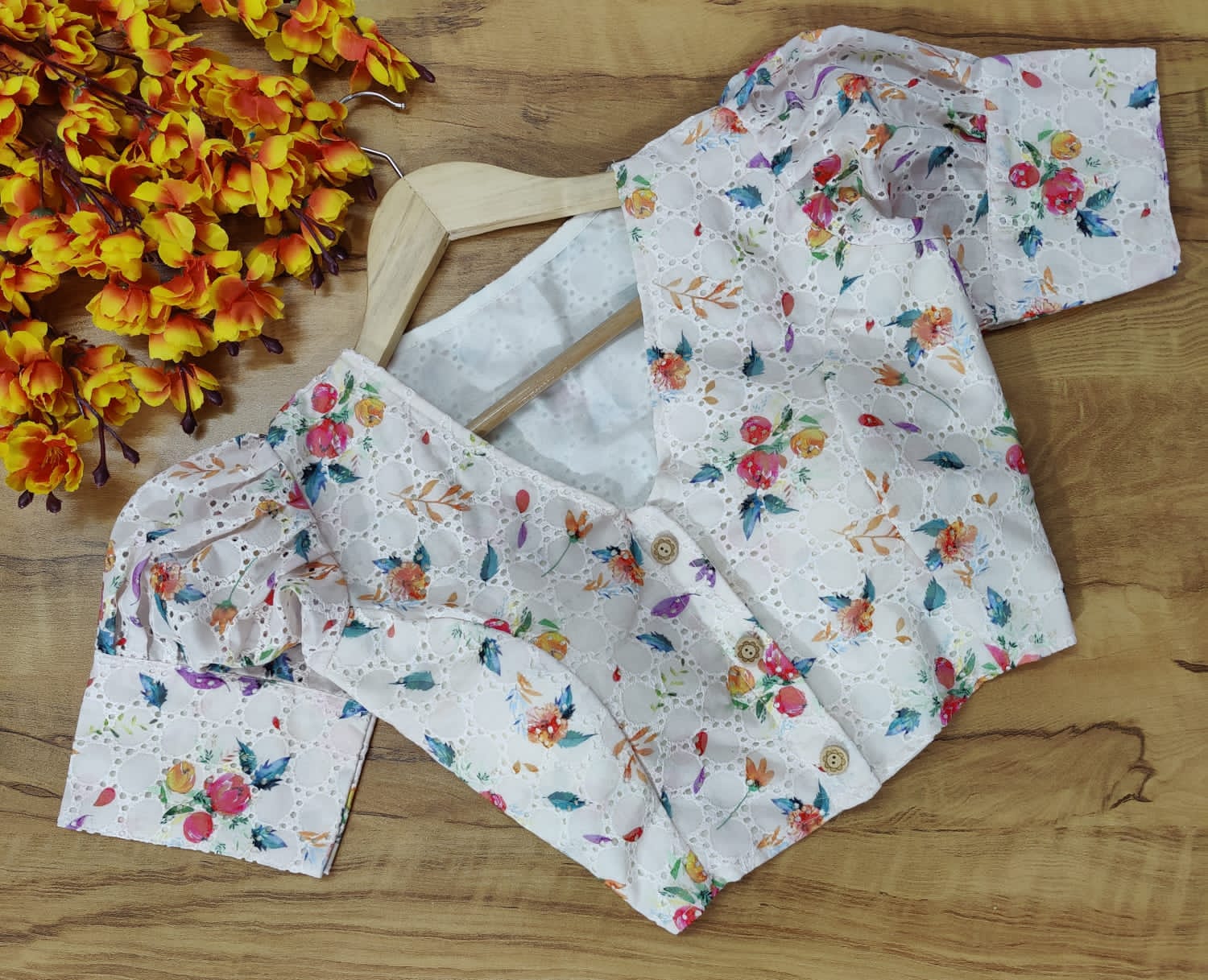 Readymade Hakooba Puff Sleeves Digital Print Blouse Anant Tex Exports Private Limited