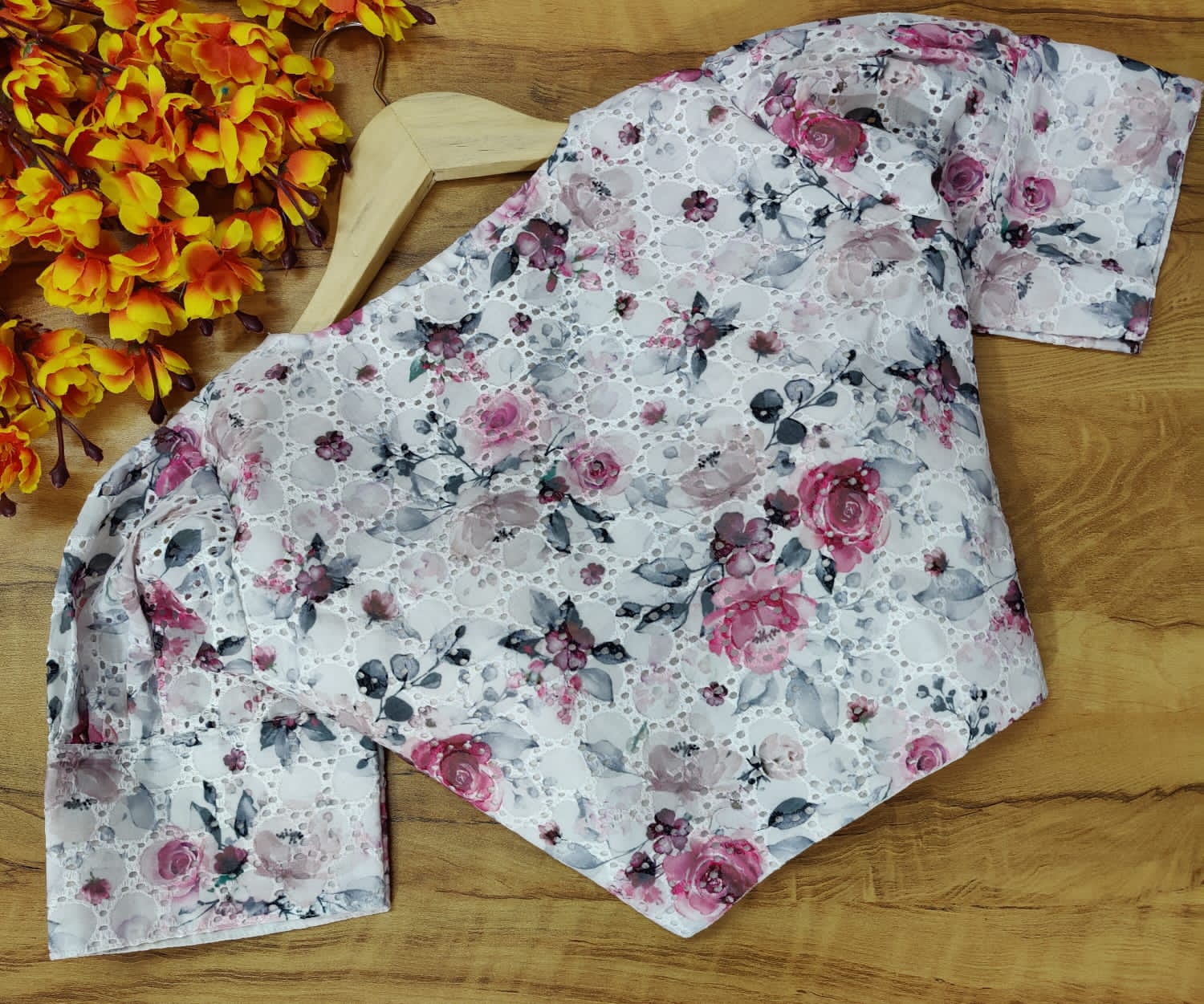 Readymade Hakooba Puff Sleeves Digital Print Blouse Anant Tex Exports Private Limited