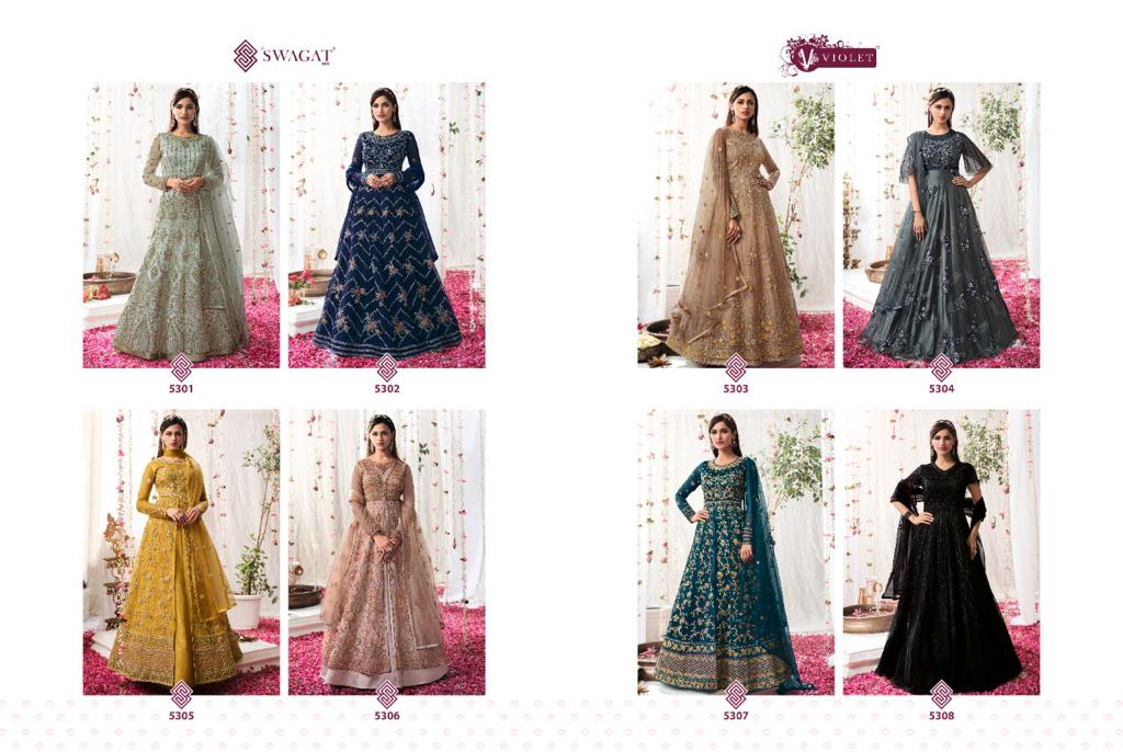 Swagat Violet 5301-5308 Series Exclusive Wedding Designer Long Suits Anant Tex Exports Private Limited