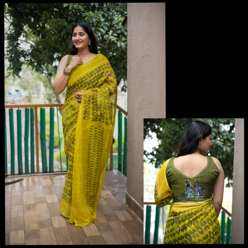 Ikat Rosy Plain Linen Saree Anant Tex Exports Private Limited