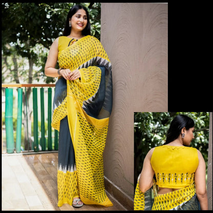 Ikat Rosy Plain Linen Saree Anant Tex Exports Private Limited