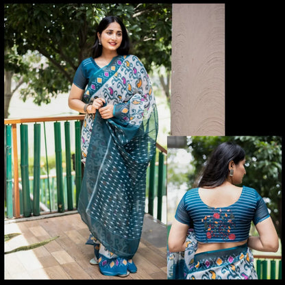Ikat Rosy Plain Linen Saree Anant Tex Exports Private Limited