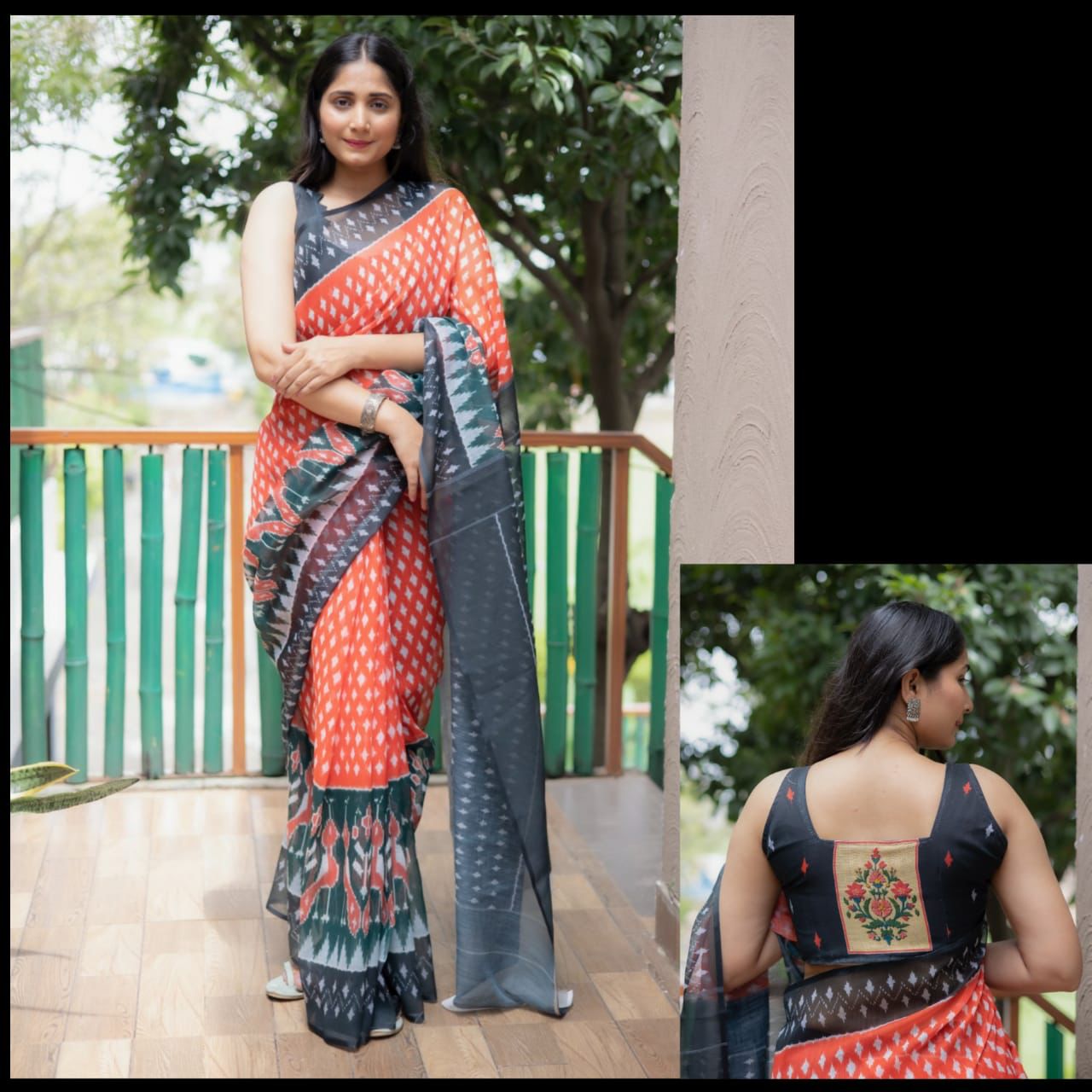 Ikat Rosy Plain Linen Saree Anant Tex Exports Private Limited