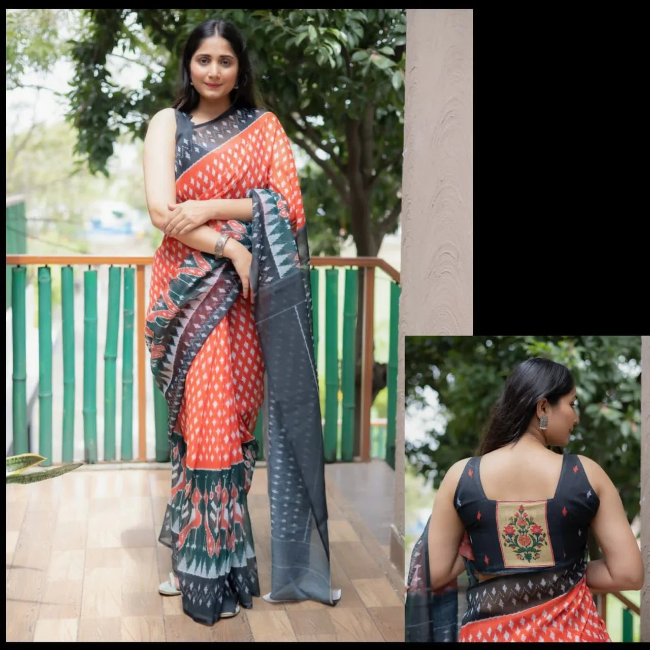 Ikat Rosy Plain Linen Saree Anant Tex Exports Private Limited