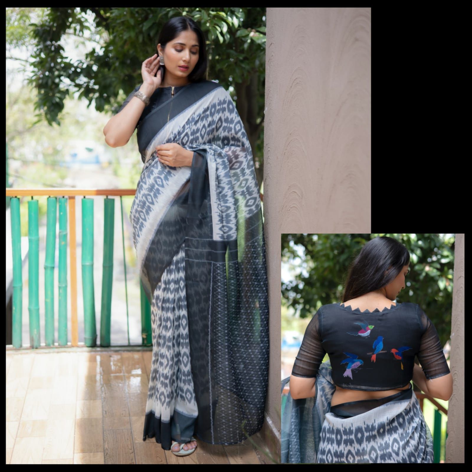 Ikat Rosy Plain Linen Saree Anant Tex Exports Private Limited