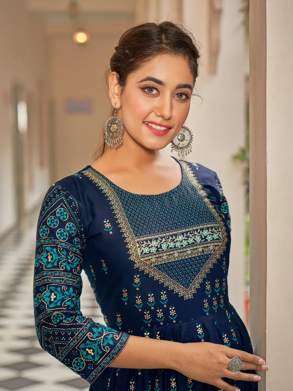 Flora Foil Print Flair Gown Anant Tex Exports Private Limited