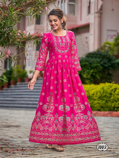 Flora Foil Print Flair Gown Anant Tex Exports Private Limited