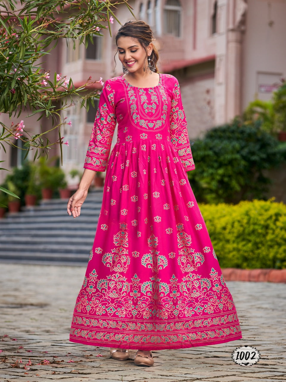 Flora Foil Print Flair Gown Anant Tex Exports Private Limited