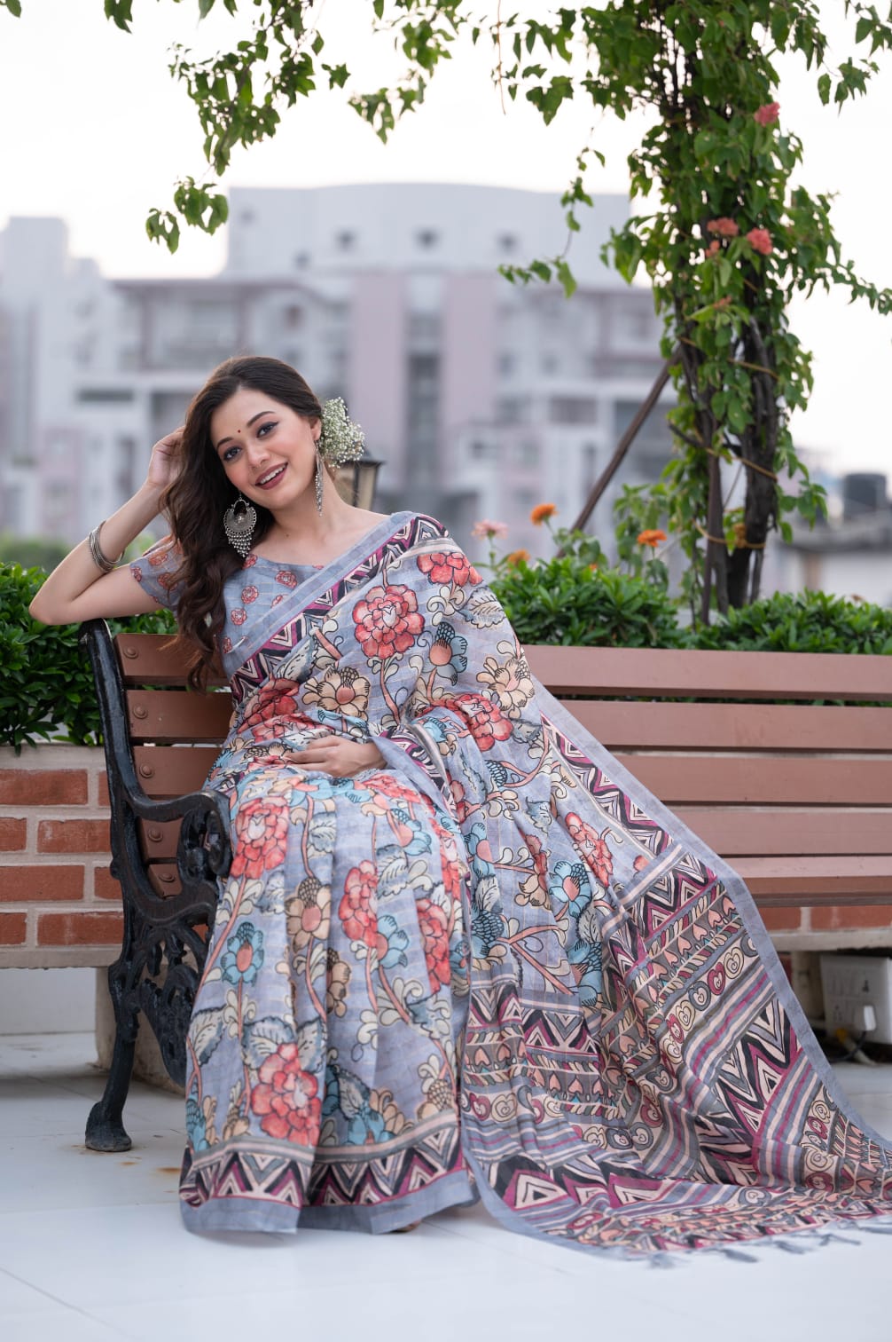 Kalamkari Print Soft Linen Cotton Saree Anant Tex Exports Private Limited