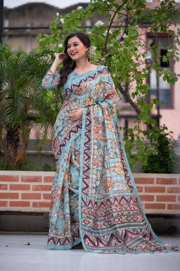 Kalamkari Print Soft Linen Cotton Saree Anant Tex Exports Private Limited