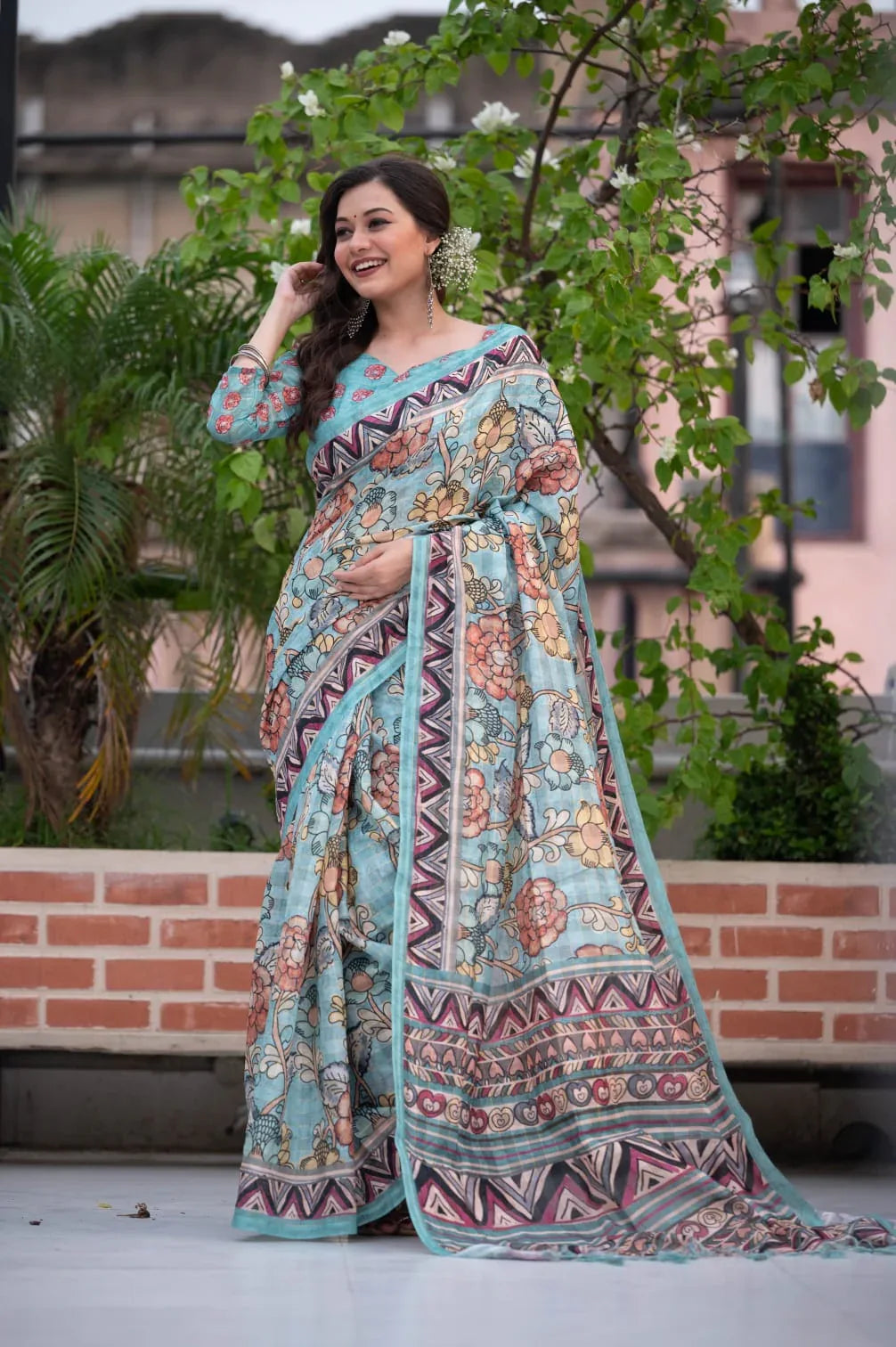 Kalamkari Print Soft Linen Cotton Saree Anant Tex Exports Private Limited