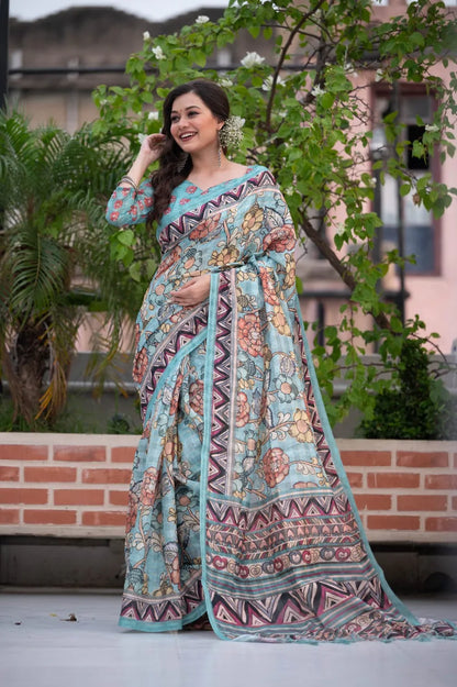 Kalamkari Print Soft Linen Cotton Saree Anant Tex Exports Private Limited