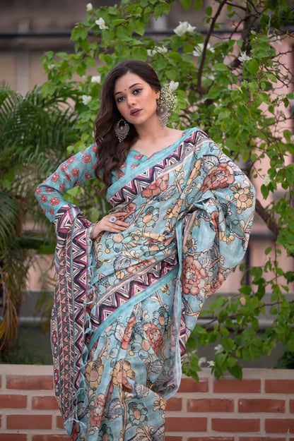 Kalamkari Print Soft Linen Cotton Saree Anant Tex Exports Private Limited