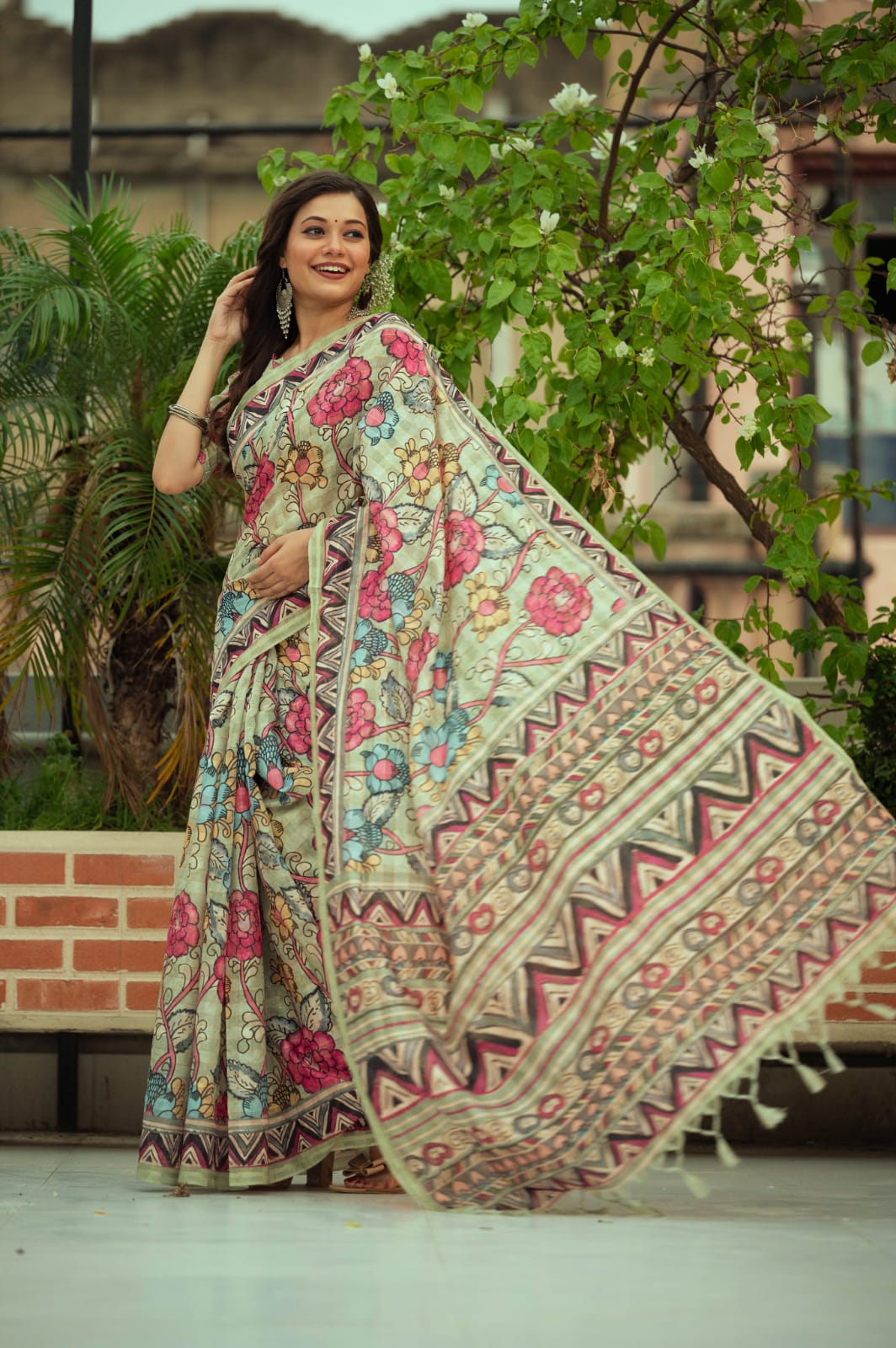 Kalamkari Print Soft Linen Cotton Saree Anant Tex Exports Private Limited