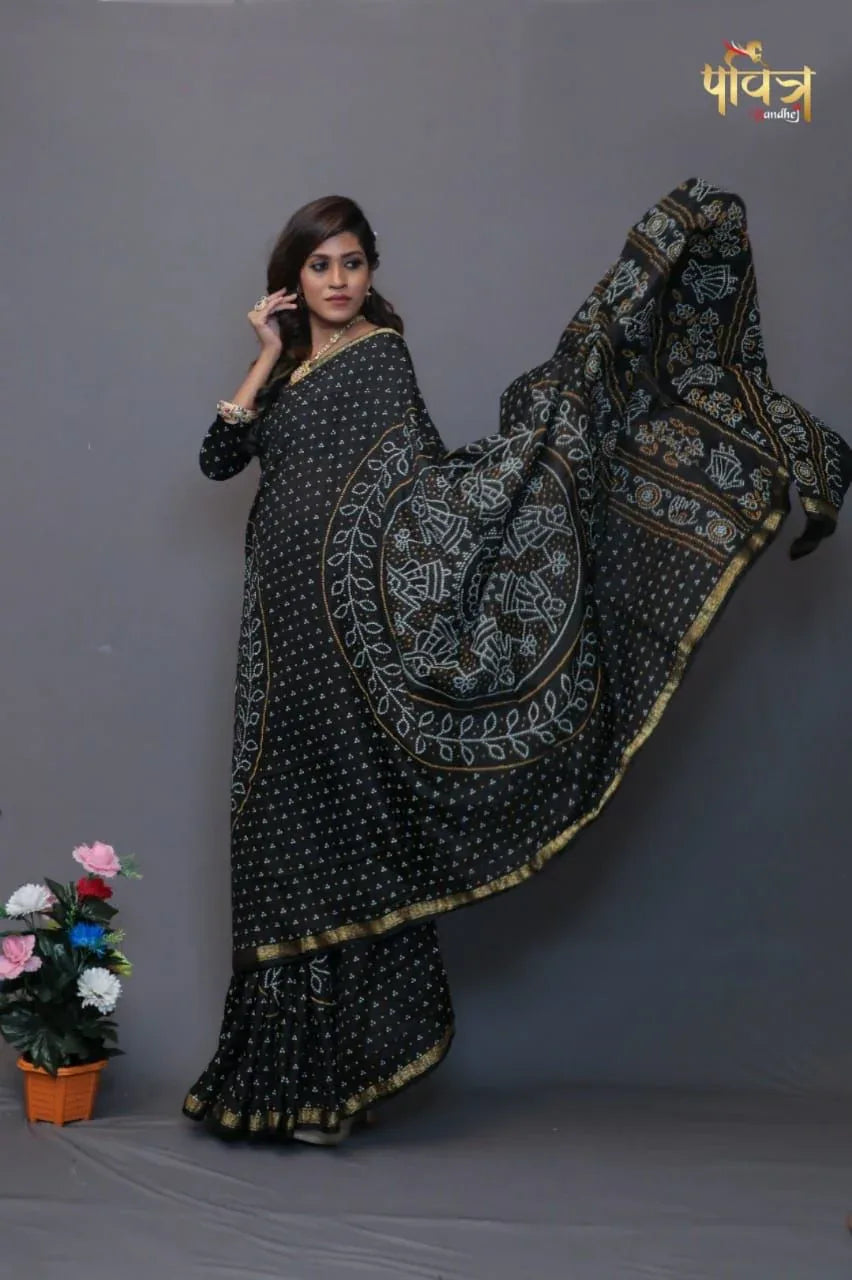 Tafetta Silk Print Bandhej Saree Anant Tex Exports Private Limited