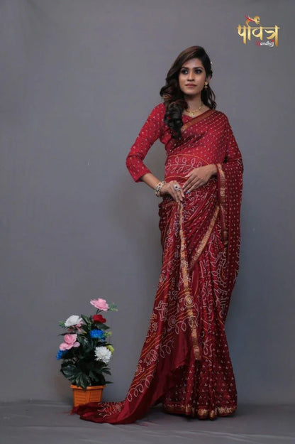Tafetta Silk Print Bandhej Saree Anant Tex Exports Private Limited