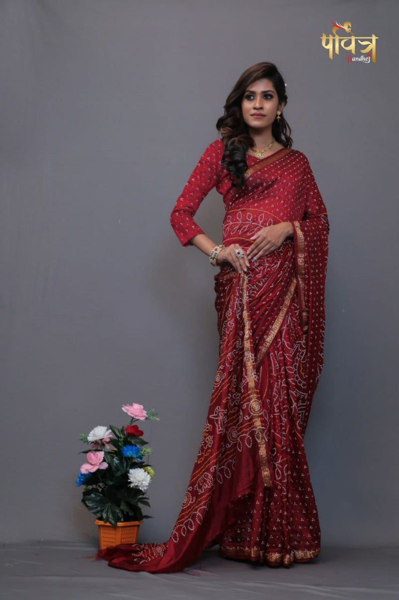 Tafetta Silk Print Bandhej Saree Anant Tex Exports Private Limited