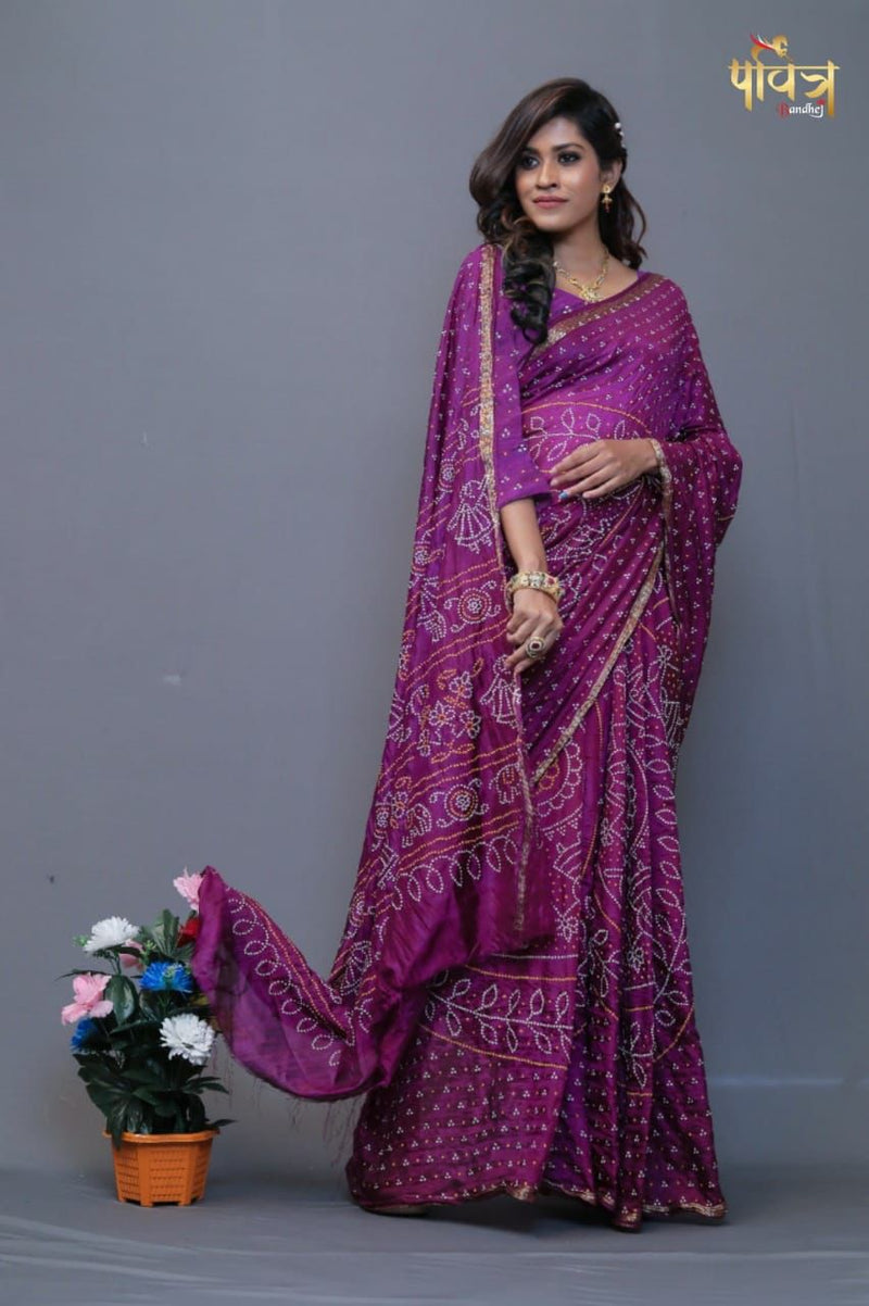 Tafetta Silk Print Bandhej Saree Anant Tex Exports Private Limited