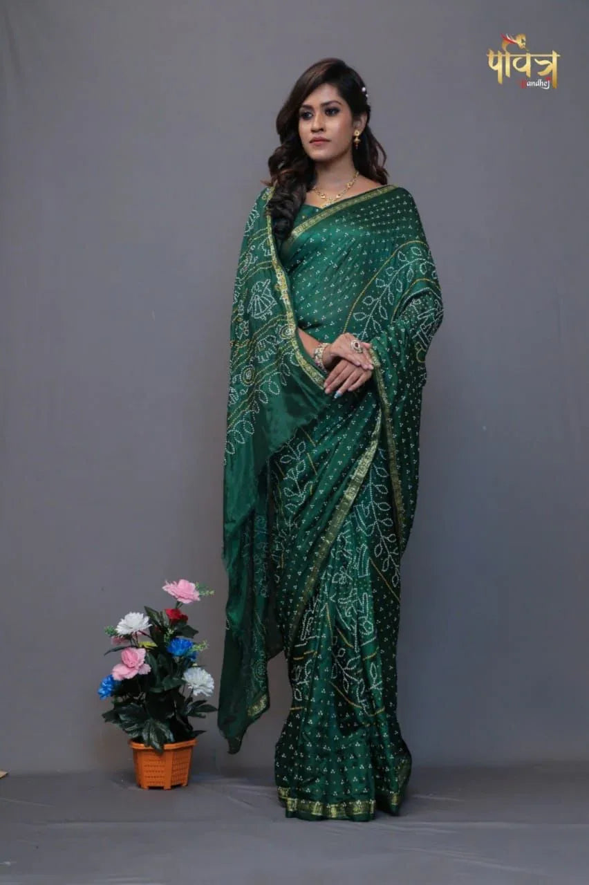 Tafetta Silk Print Bandhej Saree Anant Tex Exports Private Limited