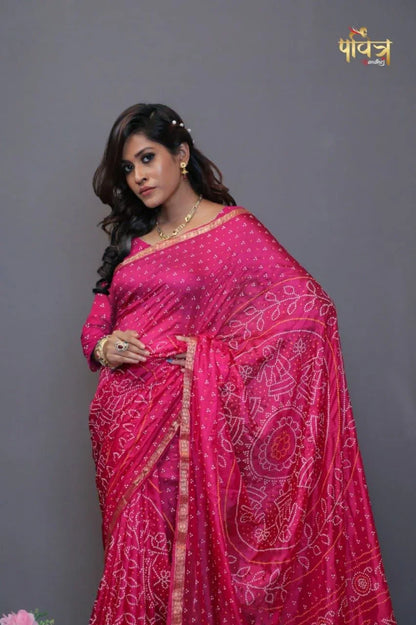 Tafetta Silk Print Bandhej Saree Anant Tex Exports Private Limited