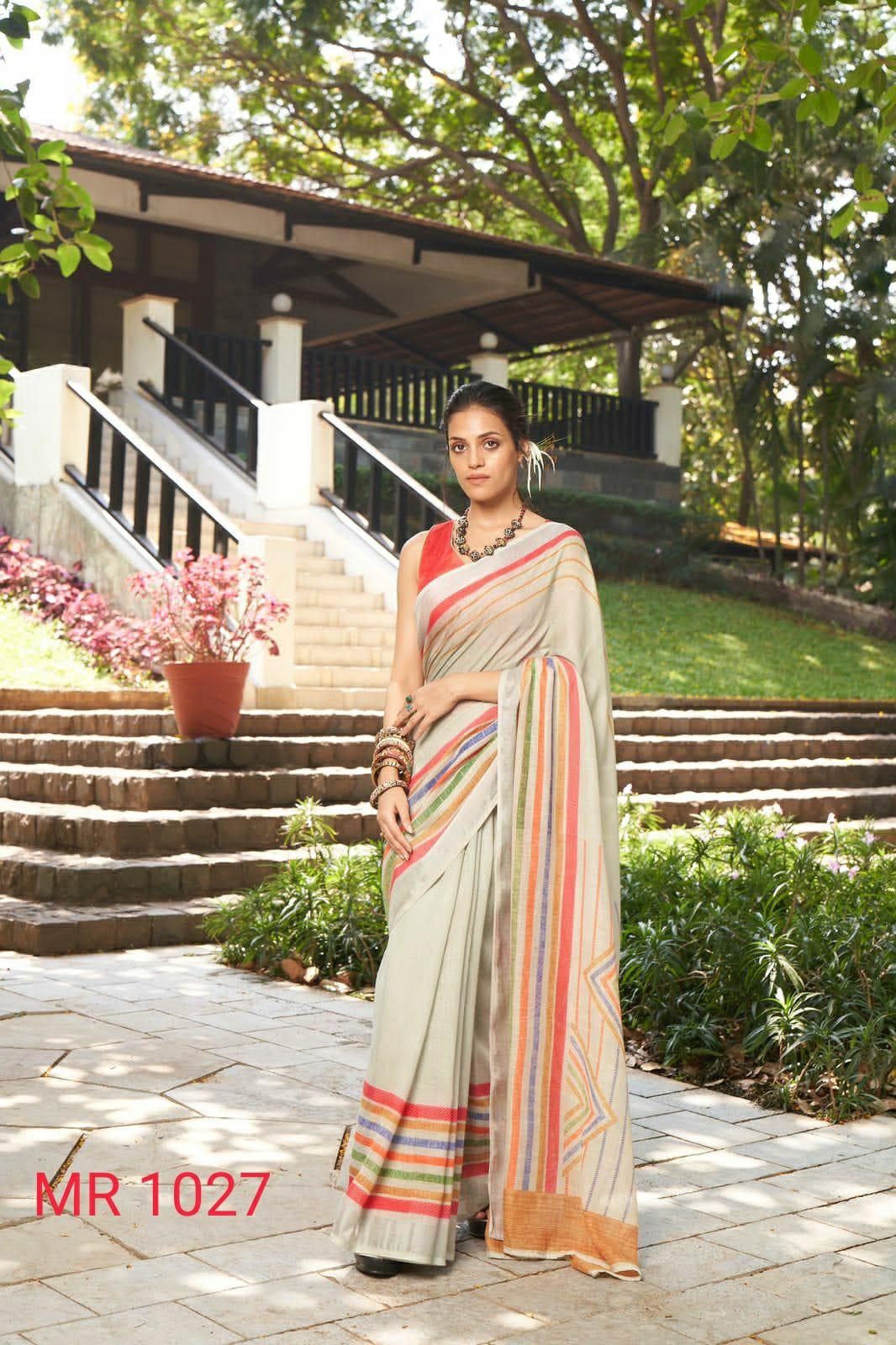 Sr Mercury Vol-3 Ethnic Fancy Wear Handwork Pure Linen Printed Saree Catalog Wholesaler Anant Tex Exports Private Limited