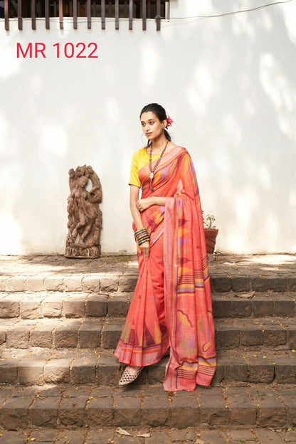 Sr Mercury Vol-3 Ethnic Fancy Wear Handwork Pure Linen Printed Saree Catalog Wholesaler Anant Tex Exports Private Limited