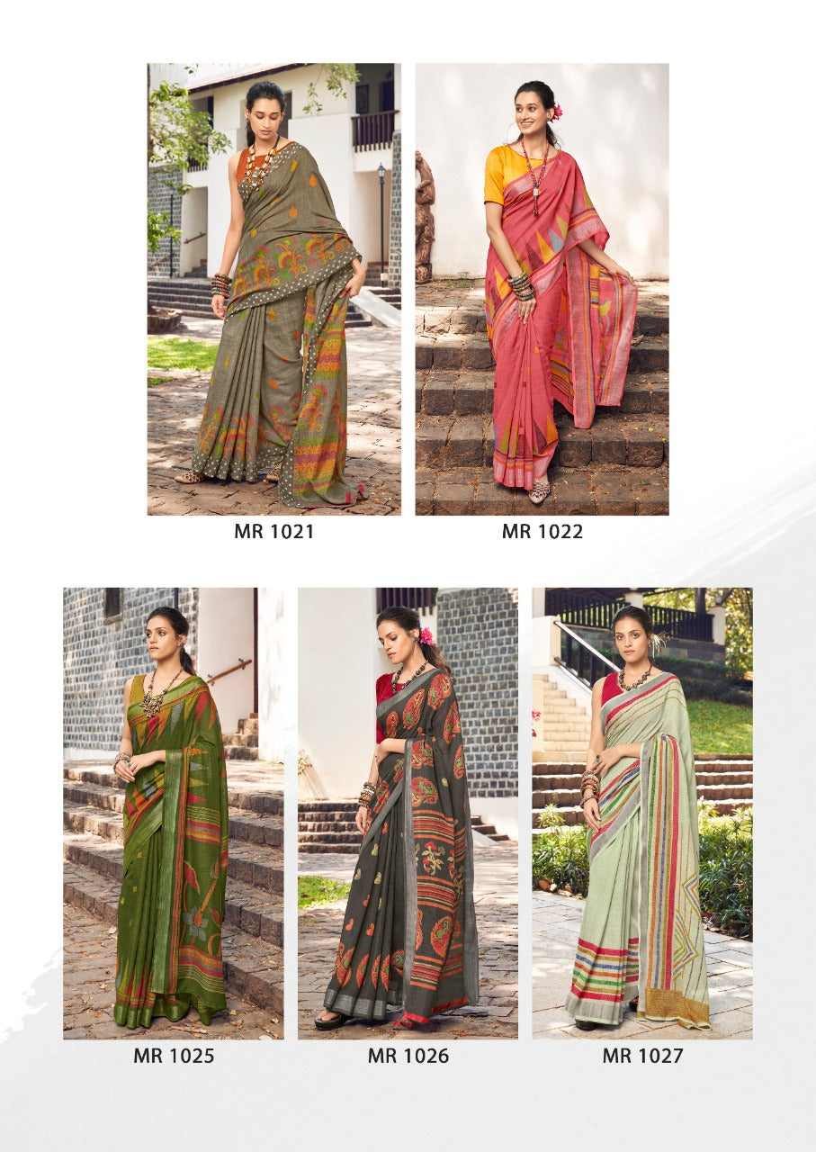 Sr Mercury Vol-3 Ethnic Fancy Wear Handwork Pure Linen Printed Saree Catalog Wholesaler Anant Tex Exports Private Limited