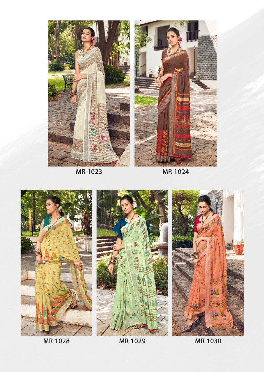 Sr Mercury Vol-3 Ethnic Fancy Wear Handwork Pure Linen Printed Saree Catalog Wholesaler Anant Tex Exports Private Limited