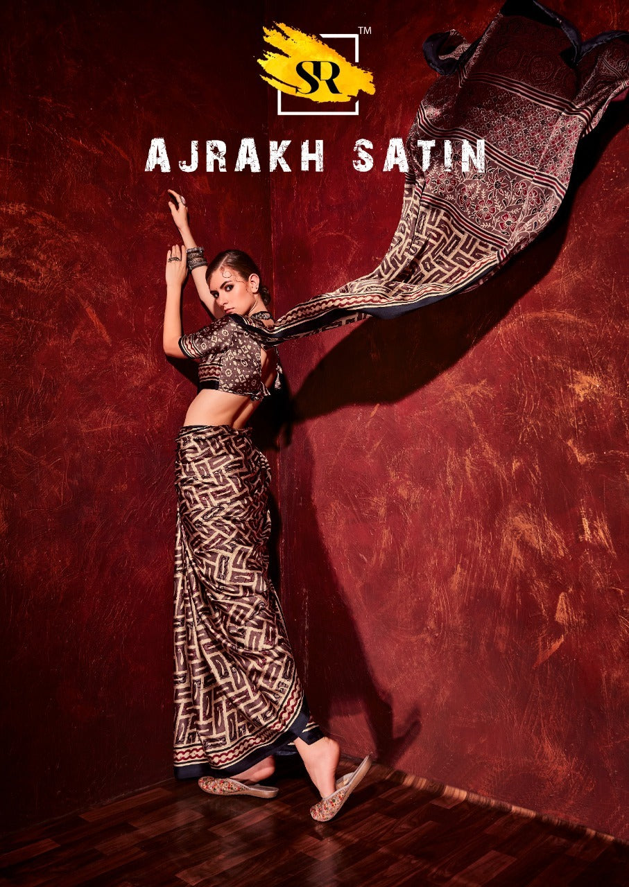 Designer Beautiful Ajrakh Satin Saree Anant Tex Exports Private Limited