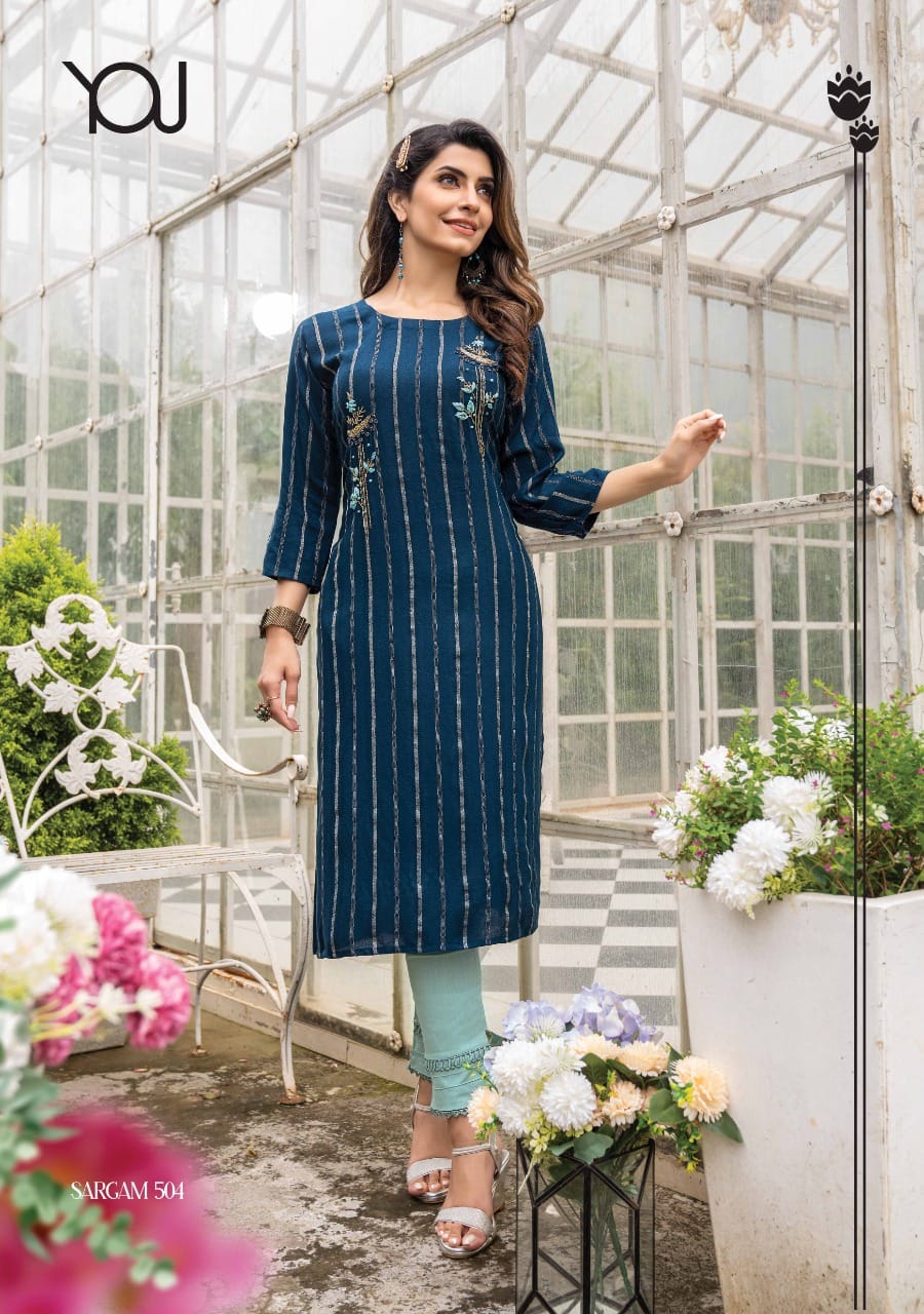 Sargam 5 Fancy Viscose Rayon Kurti With Pant Anant Tex Exports Private Limited