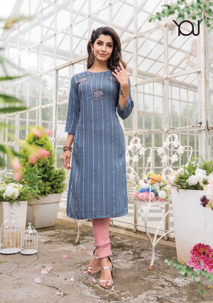 Sargam 5 Fancy Viscose Rayon Kurti With Pant Anant Tex Exports Private Limited