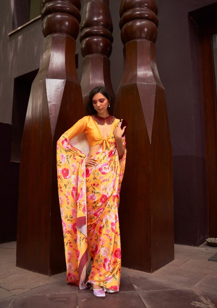 Rajtex Kudos Satin Crape With Digital Print Saree Anant Tex Exports Private Limited