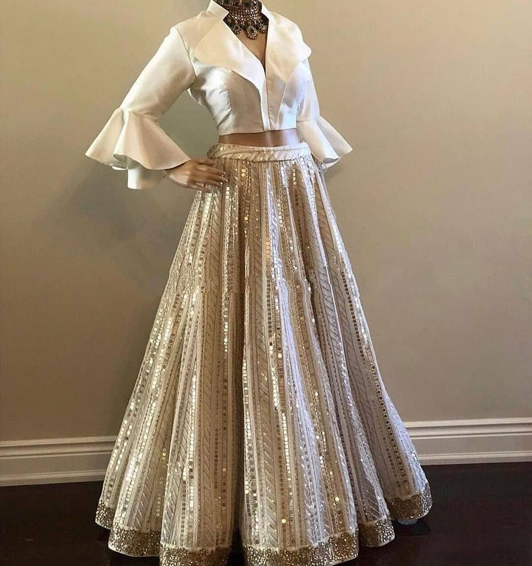 The Glamorous Taffeta White Designer Crop Top Lehenga Anant Tex Exports Private Limited