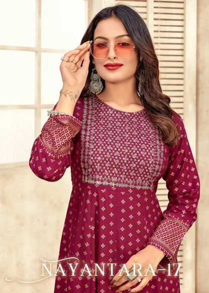 NAYANTHARA V-17 RAYON WITH FOIL PRINT SUIT Anant Tex Exports Private Limited
