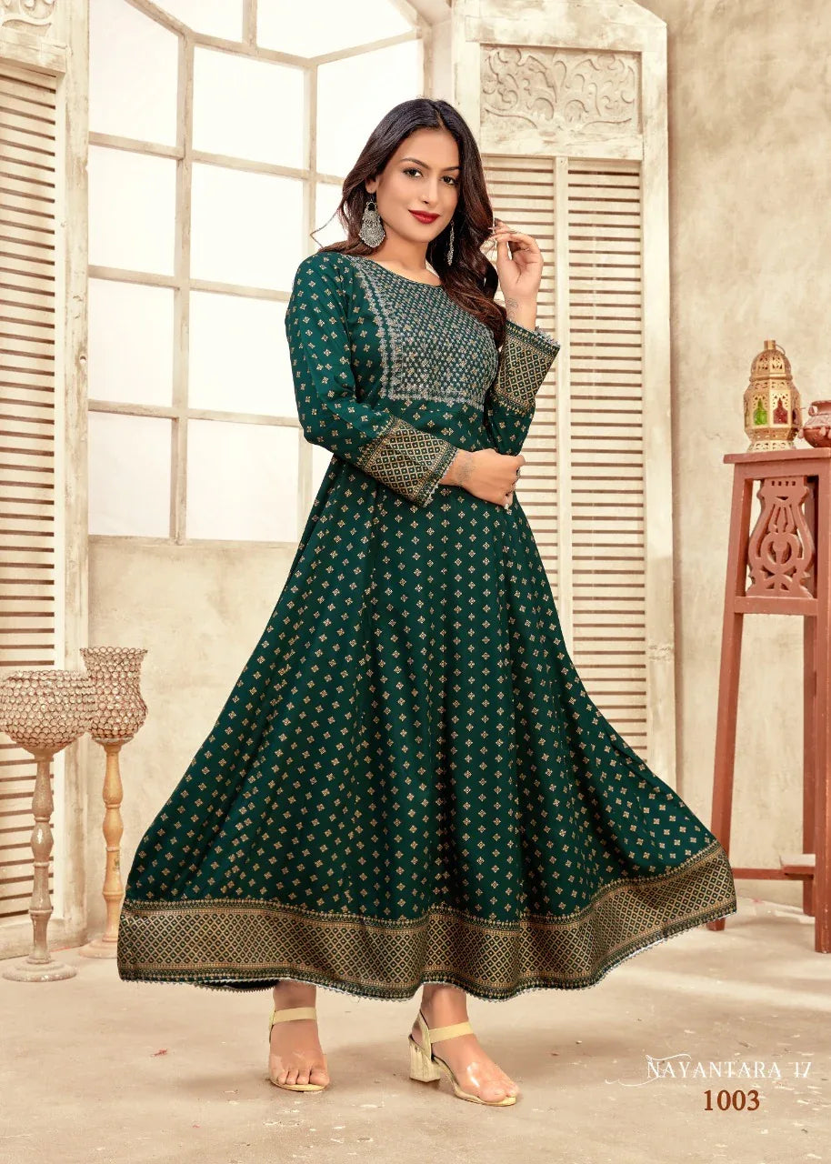NAYANTHARA V-17 RAYON WITH FOIL PRINT SUIT Anant Tex Exports Private Limited