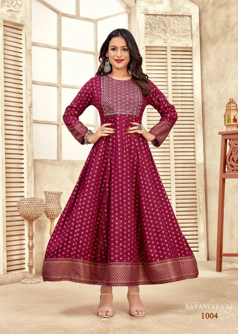 NAYANTHARA V-17 RAYON WITH FOIL PRINT SUIT Anant Tex Exports Private Limited