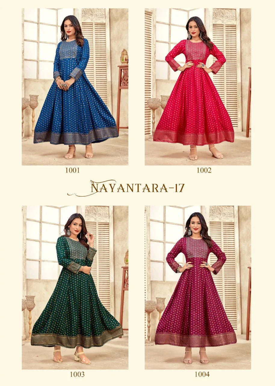 NAYANTHARA V-17 RAYON WITH FOIL PRINT SUIT Anant Tex Exports Private Limited