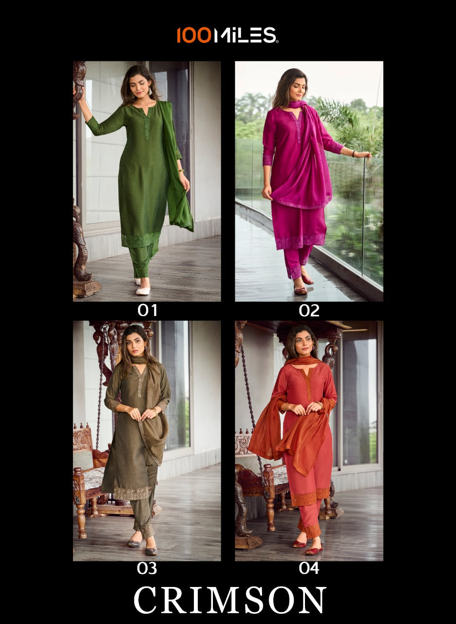 100 Miles Crimson Series 01-04 Heavy Organza Readymade Suit Anant Tex Exports Private Limited