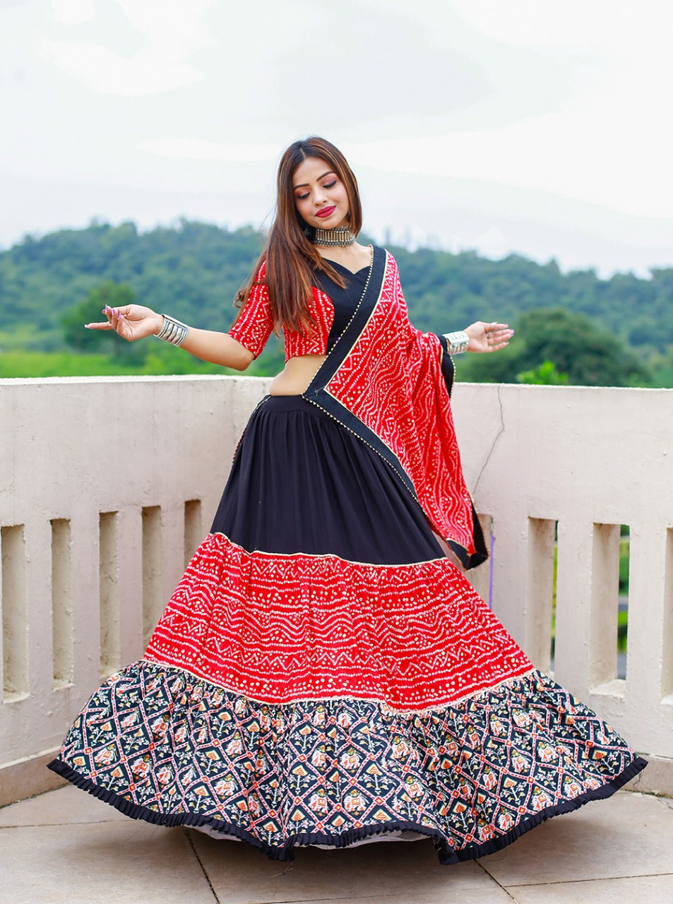 Special Navratri bandhani print Red Lehenga Collection Anant Tex Exports Private Limited