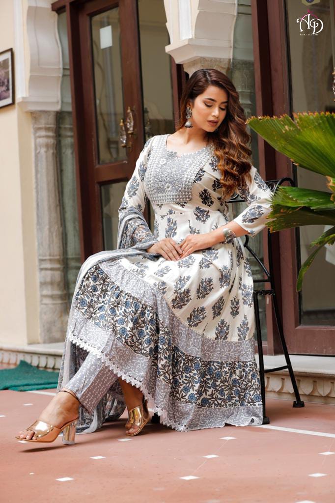 Heavy Rayon Mill Printed Gotta Patti Lace Work Gown Anant Tex Exports Private Limited