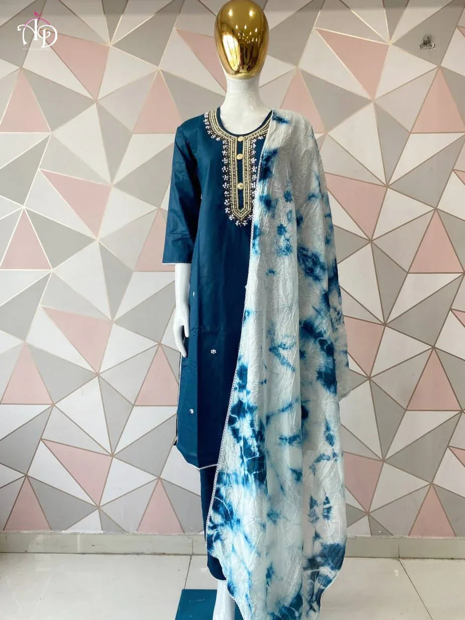 Cotton Kurti With Chanderi Silk Dyed Dupatta &amp; Pant Set Anant Tex Exports Private Limited