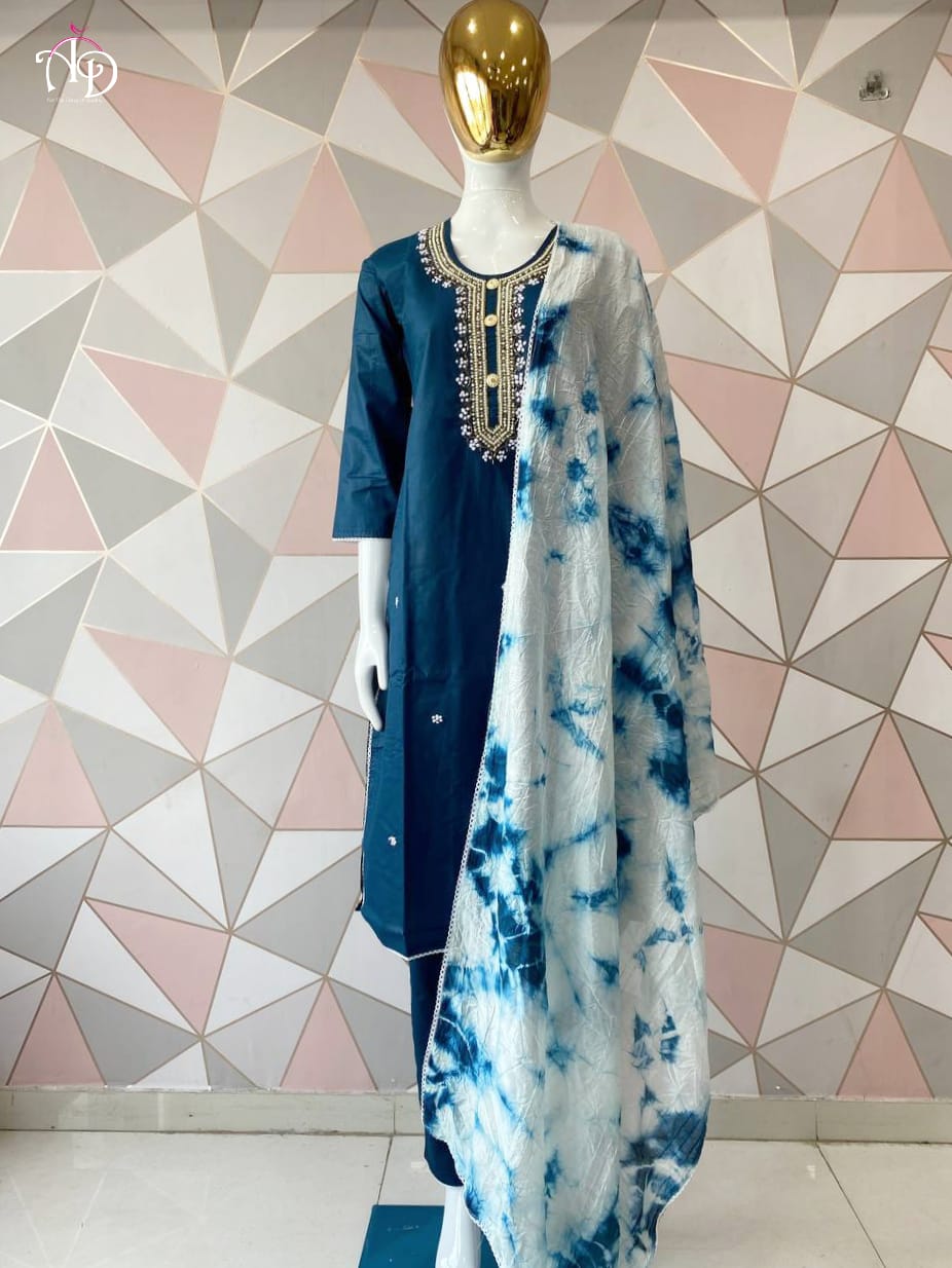 Cotton Kurti With Chanderi Silk Dyed Dupatta & Pant Set Anant Tex Exports Private Limited