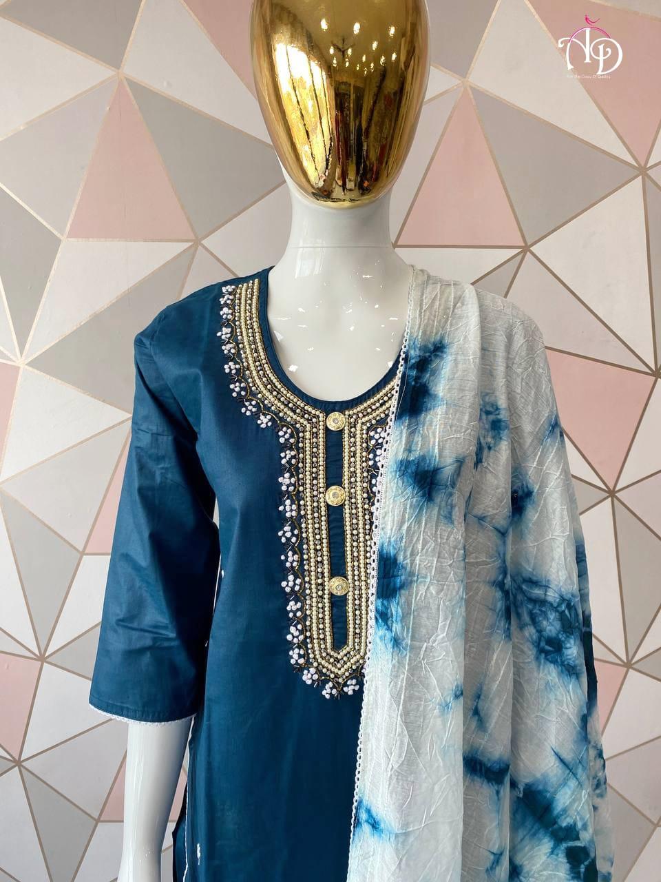 Cotton Kurti With Chanderi Silk Dyed Dupatta &amp; Pant Set Anant Tex Exports Private Limited