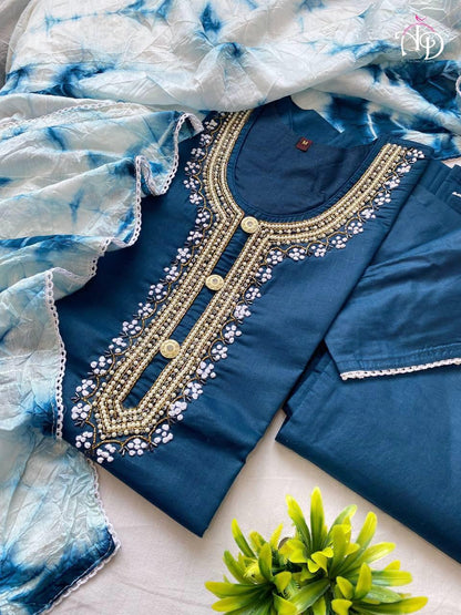 Cotton Kurti With Chanderi Silk Dyed Dupatta &amp; Pant Set Anant Tex Exports Private Limited