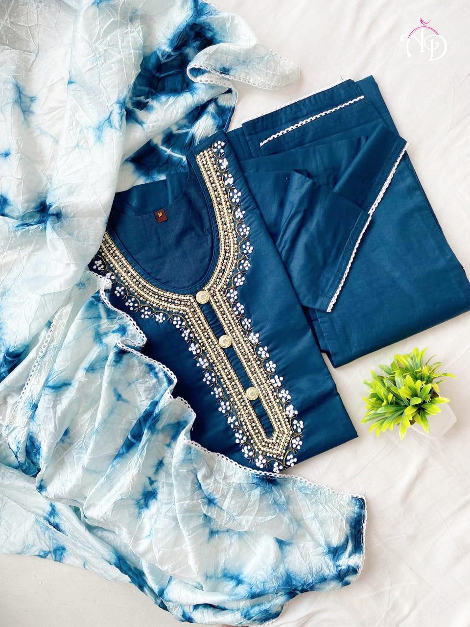 Cotton Kurti With Chanderi Silk Dyed Dupatta &amp; Pant Set Anant Tex Exports Private Limited
